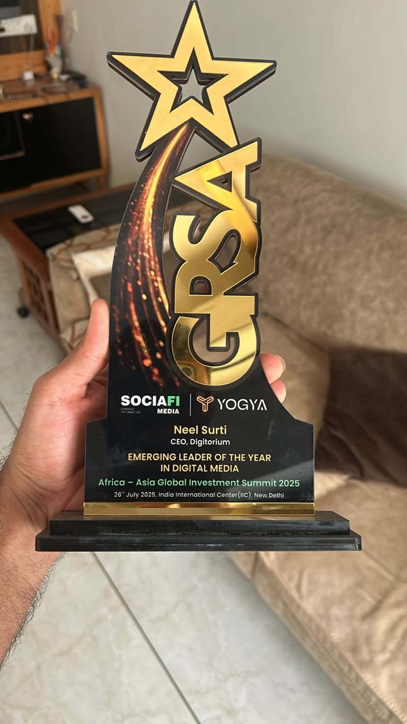 GRSA 2025 trophy: Emerging Leader of the Year in Digital Media, Neel Surti, CEO, Digitorium