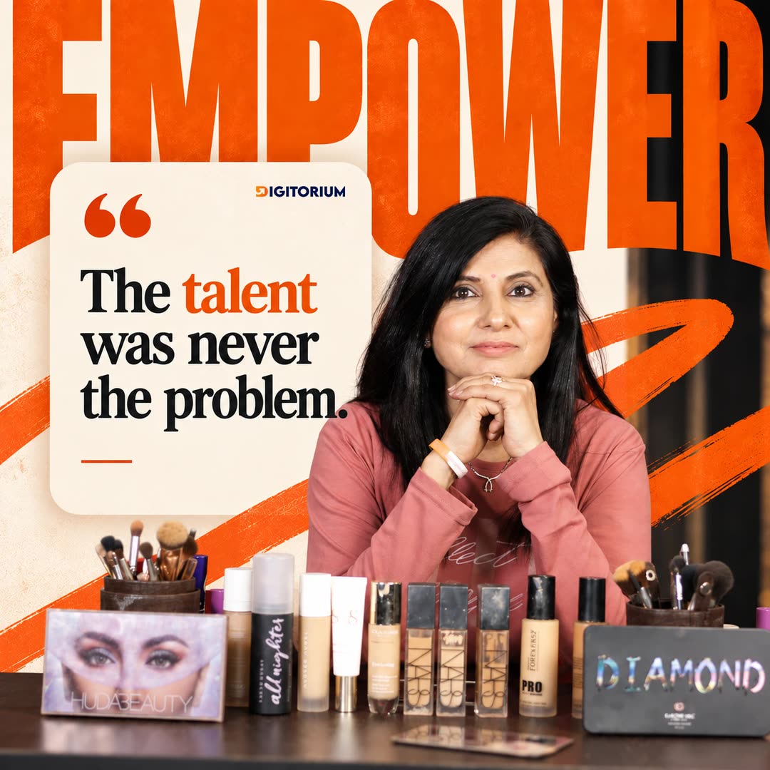 Nayna Surti of Naarie with her makeup kit, beside the quote: The talent was never the problem.